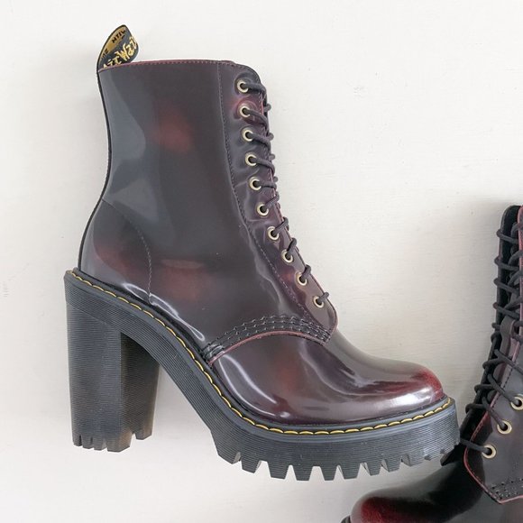 Dr. Martens Red Heeled Kendra Boots Women's Size 7 Arcadia Leather Platform - Picture 8 of 12